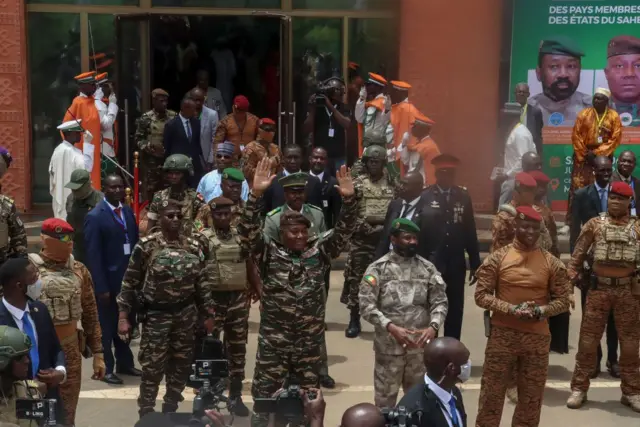 Heads of military governments from Niger, Mali, and Burkina Faso at the AES summit in Niamey