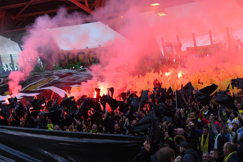 Nantes supporters in the Tribune Loire stand in 2019
