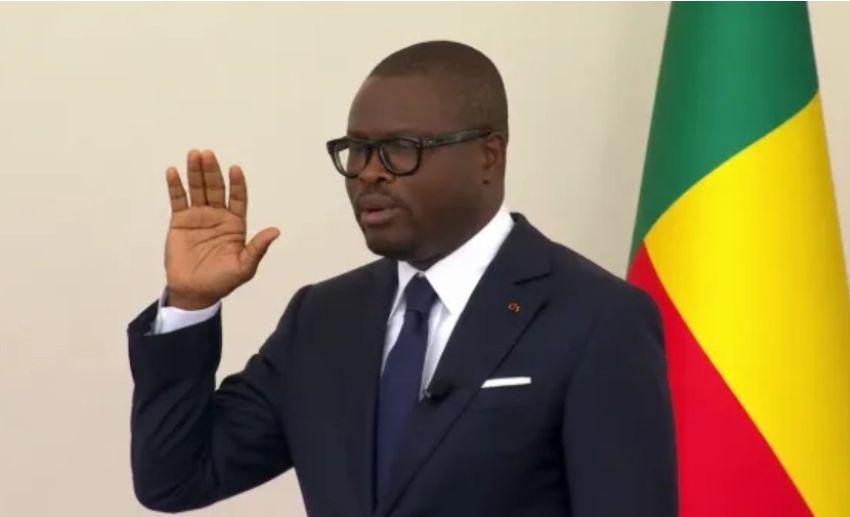 Romuald Wadagni taking the presidential oath of office in Cotonou