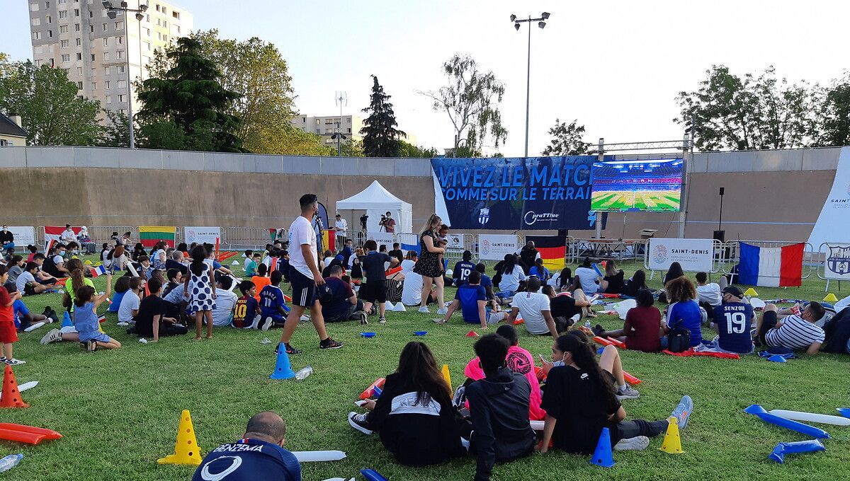 Fan zone setup during Euro 2021 at Cité Allende in Saint-Denis