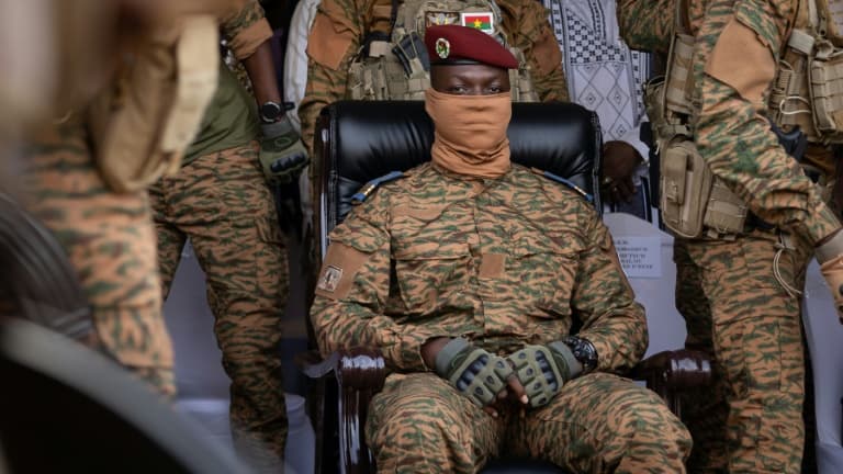 Burkina Faso's military leader Captain Ibrahim Traoré in Ouagadougou on October 15, 2022