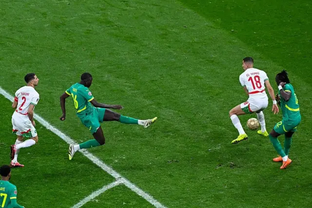 Pape Gueye, Senegalese midfielder, scoring the only goal in the CAN 2025 final