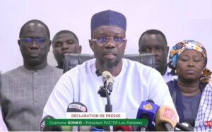 Ouesmane sonko delivers press statement as leader of pastef