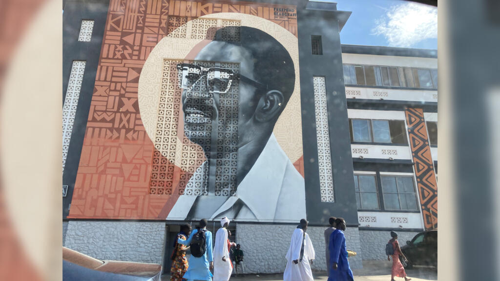 A mural at the entrance of Dakar's university campus depicting Cheikh Anta Diop, the renowned Senegalese thinker after whom the institution is named.