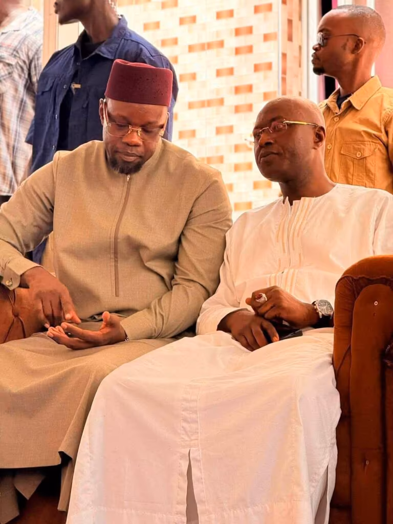 Ousmane Sonko with Diamil Sané during condolence visit