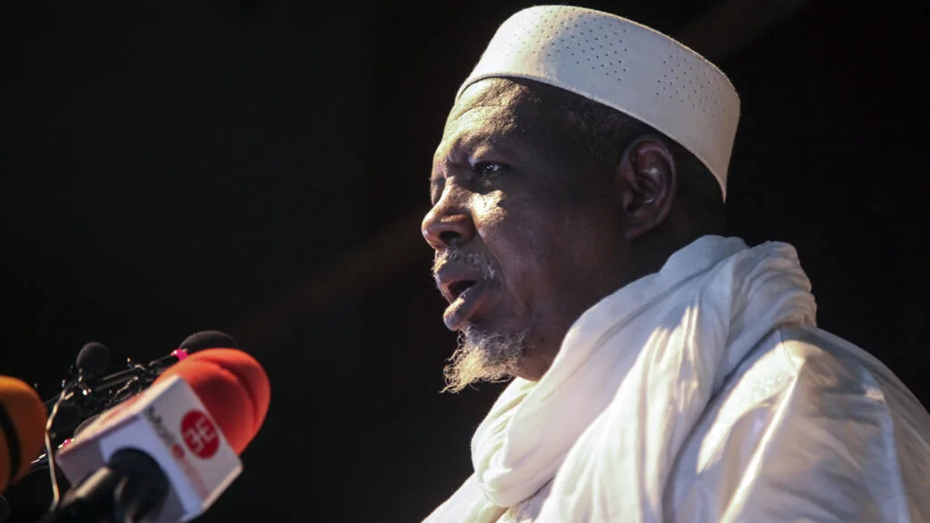 Former Malian minister Hamma Ag Mahmoud speaking at a press conference