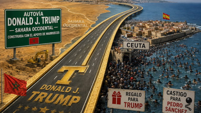 Moroccan highway sign with Donald Trump's name
