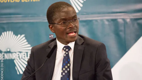 Lazare Maurice Sehouéto speaking at a conference
